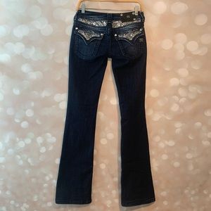 Miss Me Dark Wash Sequin Detail Straight Leg Jeans